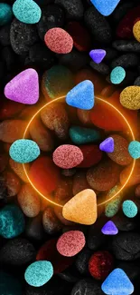 Vibrant abstract wallpaper with glowing stones.