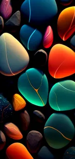 Vibrant abstract stones in neon colors on dark background.