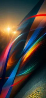 Vibrant abstract light trails on a sunset background wallpaper.