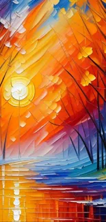 Abstract sunset art with vibrant colors and swirling patterns.