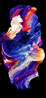 Vibrant abstract swirl wallpaper with blue and purple hues on a black background.