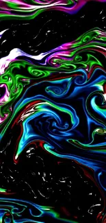 Vibrant abstract swirl wallpaper with black background.