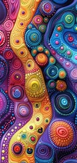 Vibrant abstract swirl wallpaper with colorful bubble patterns.