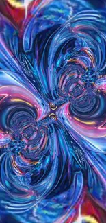 Vibrant abstract wallpaper with blue and pink swirl design.