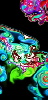 Vibrant abstract swirl wallpaper with neon colors on black.