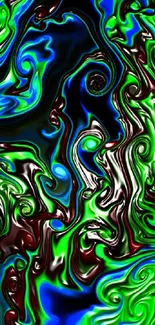 Abstract swirl wallpaper with vibrant green, blue, and black colors.