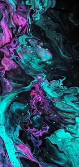 Vibrant abstract wallpaper with teal and magenta swirls.