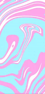 Vibrant abstract swirl wallpaper in pink, blue, white colors.