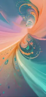 Vibrant abstract swirl wallpaper with pastel and turquoise colors.