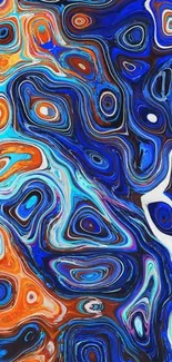 Vibrant abstract blue and orange swirl wallpaper.