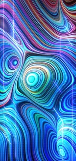 Colorful abstract swirl mobile wallpaper with vibrant blue and red hues.