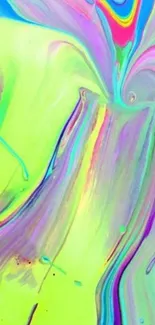 Vibrant abstract swirl in lime green and purple hues for mobile wallpaper.