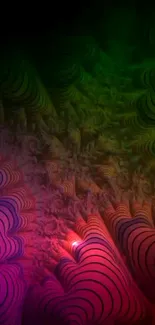 Vibrant abstract swirl wallpaper with neon colors and fractal design.