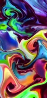 Vibrant abstract swirl mobile wallpaper with colorful fluid art design.