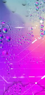 Vibrant abstract wallpaper with purple hues and tech elements.