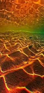 Vibrant abstract texture with red and orange hues creating wave patterns.