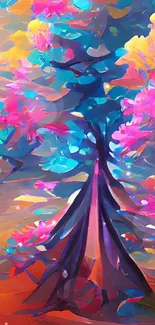 Vibrant abstract tree artwork with colorful branches.