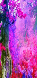 Vibrant abstract tree art with pink and purple hues on mobile wallpaper.