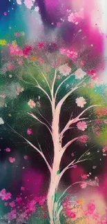 Abstract tree wallpaper with vibrant colors and watercolor effect.