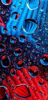 Abstract blue and red water droplets on vibrant mobile wallpaper.