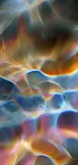 Colorful abstract pattern with ripples in vibrant red, orange, and blue hues.