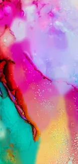 Vibrant abstract watercolor wallpaper with pink and teal hues.