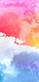 Vibrant abstract watercolor wallpaper with pink, red, and blue hues.