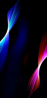 Abstract wave design with vibrant blue and pink hues on black background.