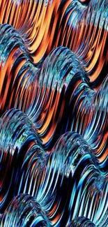 Abstract wave pattern with orange and blue hues for mobile wallpaper.