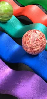 Colorful abstract waves with spheres.