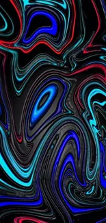 Abstract waves in neon blue and red on a dark background.