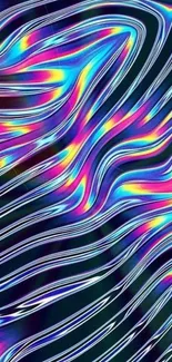 Colorful abstract waves with vibrant neon hues, ideal for phone background.