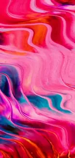 Vibrant abstract waves in pink, red, and blue colors.