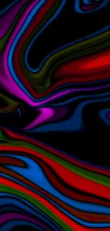 Vibrant abstract waves wallpaper with red, green, and purple hues for mobile.