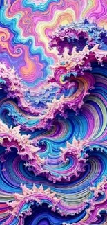 Vibrant abstract waves with swirling patterns and colorful hues.