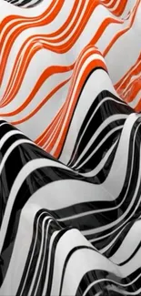Abstract orange and black wave pattern wallpaper.