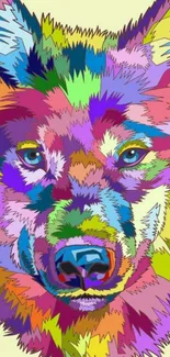 Vibrant and colorful abstract wolf art wallpaper for mobile.