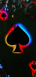 Ace of spades in vibrant neon colors on black background.