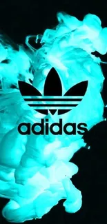 Vibrant Adidas logo with neon turquoise smoke.