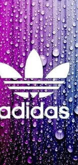 Adidas logo on vibrant raindrop gradient wallpaper.