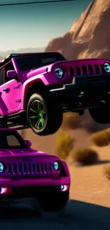 Magenta Jeeps in a dynamic desert scene.