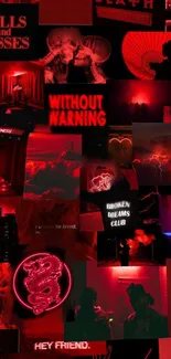 Aesthetic red collage wallpaper with neon elements and artistic design.