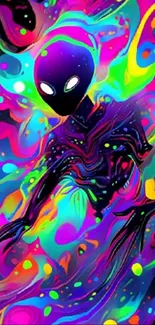 Vibrant psychedelic alien fantasy wallpaper with neon colors.