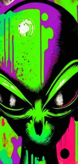 Vibrant alien graffiti art in neon colors.