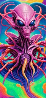 Vibrant cosmic alien art wallpaper with intricate surreal design.