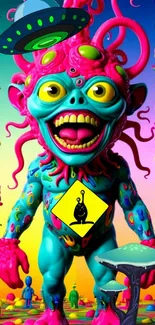 Vibrant alien creature with colorful design and psychedelic elements.