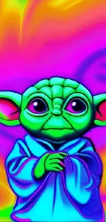 Colorful alien cartoon art on vibrant background.