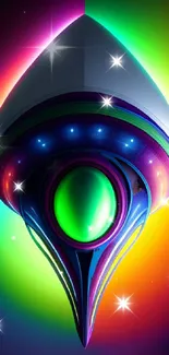 Futuristic, colorful alien design with neon hues for mobile wallpaper.