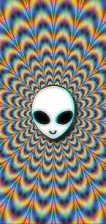 Psychedelic alien head with rainbow pattern wallpaper.