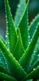 Close-up of vibrant green aloe plant leaves with water droplets.